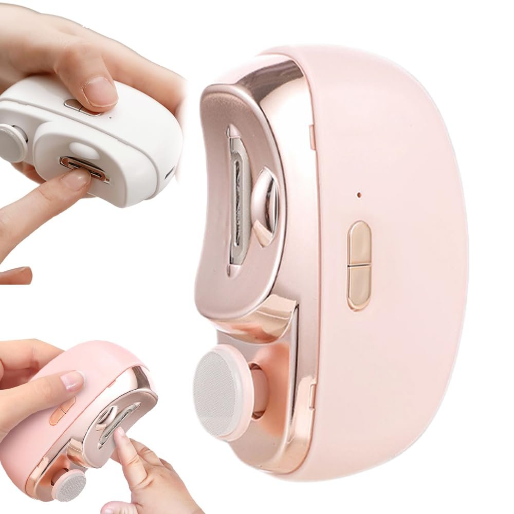 3 in 1 Automatic Electric Nail Clipper with Polishing, Safe and Convenient Nail Trimmer, Two-Speed Adjustment Electric Toe Nail Clippers Nail Cutter with Light for Kids Adults (Pink)