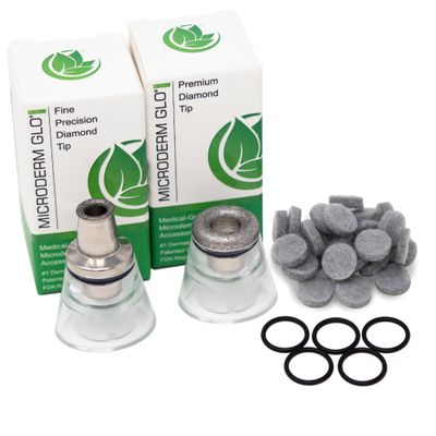 Microderm GLO Mini Accessories Bundle | Premium Tip | Fine Tip | 30 Filter Pack