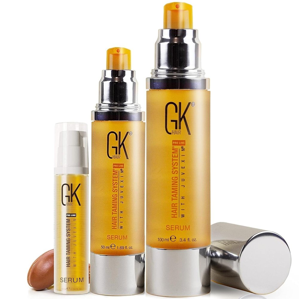 GK HAIR 100% Organic Argan Oil Anti-Frizz Serum Set  Smoothing, Strengthening, Hydrating, Nourishing & Heat Protection for Shine & Frizz Control