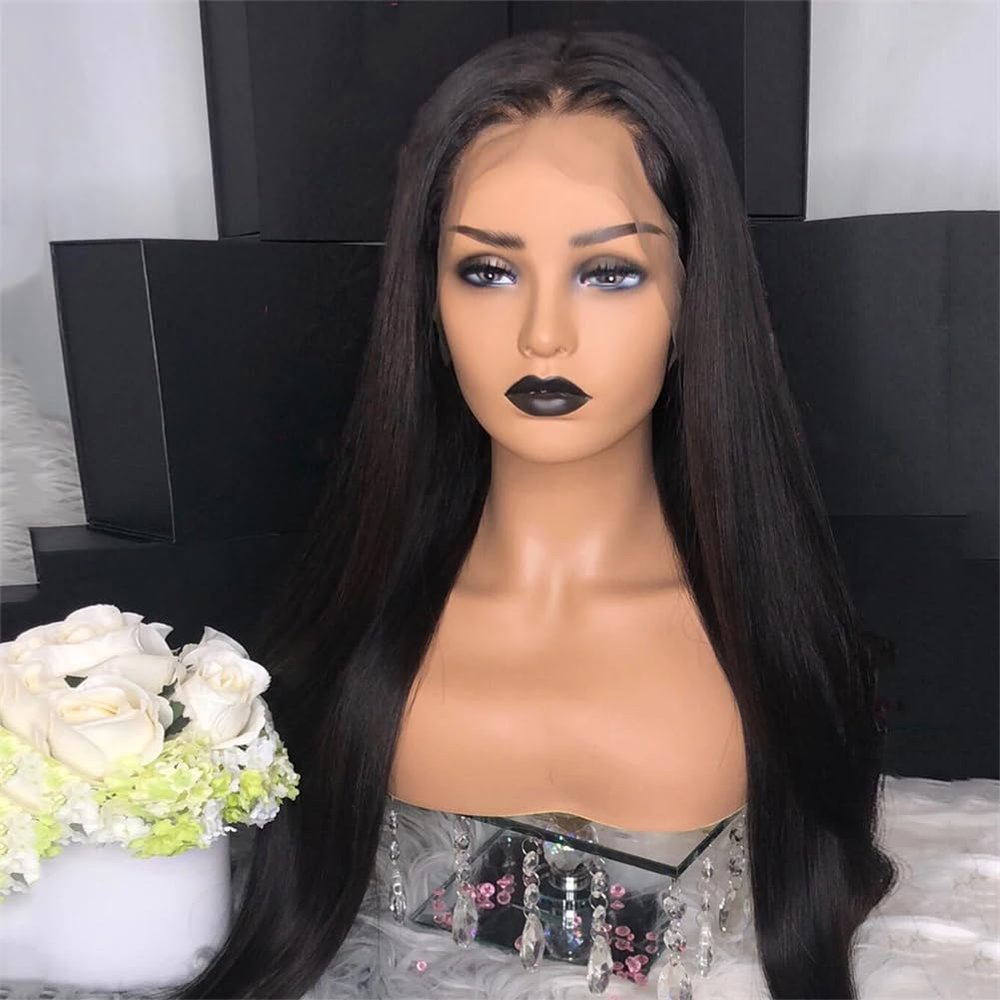 100% Virgin Brazilian Hair Straight Wig Raw Brazilian HD Lace Wig 1B Large Deep Parting Human Hair 13x4 Lace Front Wig 24inches#300 density