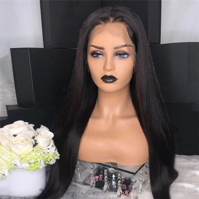 100% Virgin Brazilian Hair Straight Wig Raw Brazilian HD Lace Wig 1B Large Deep Parting Human Hair 13x6 Lace Front Wig 24inches#300 density