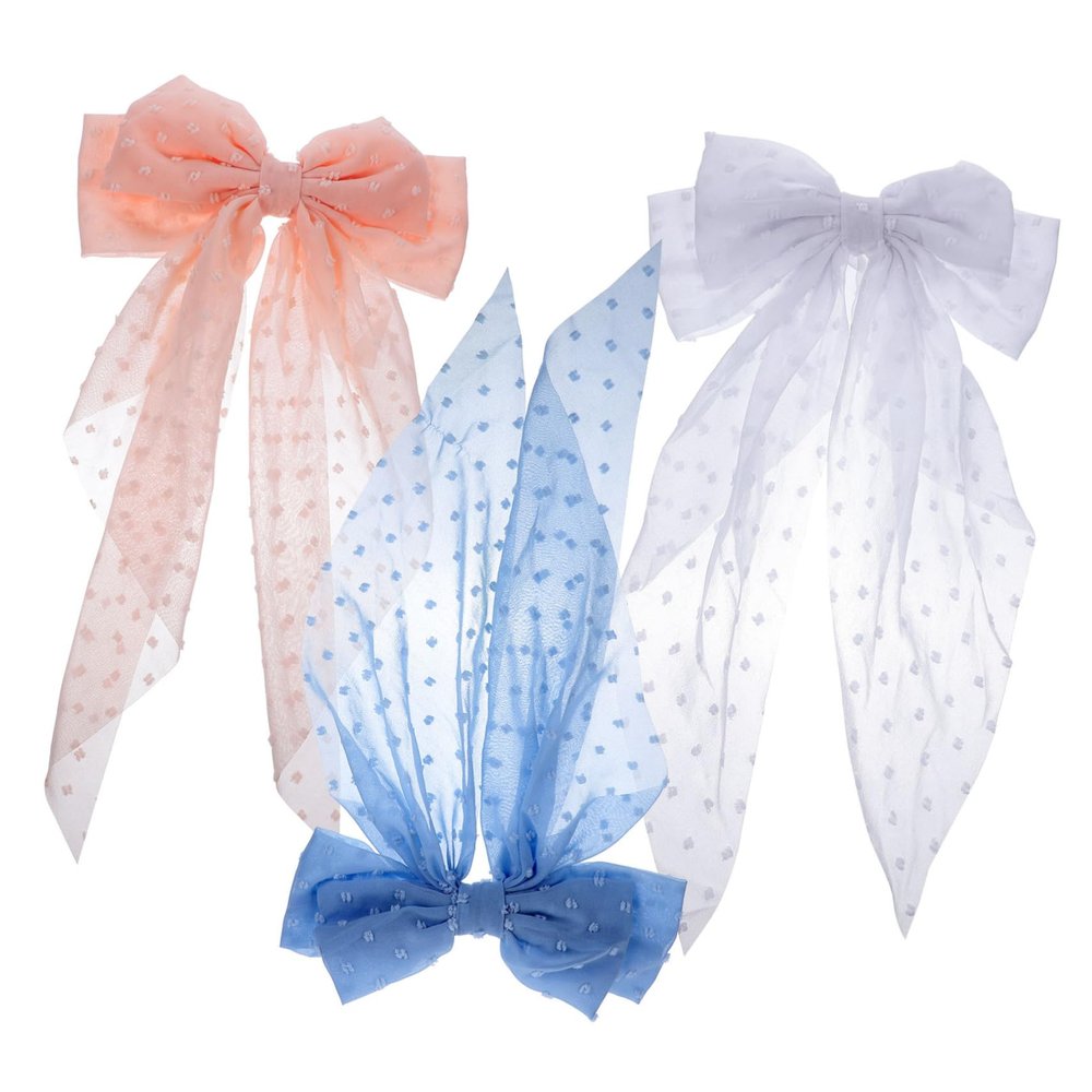 Baluue Fashionable Hair Bows for Women Girls 3pcs Ribbon Bows Long Tail Hair Clip Spring Barrettes for Girls