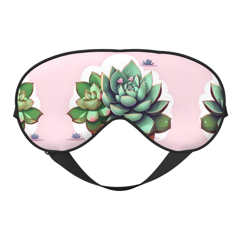 Cartoon Succulents Soft Eye mask, All Over Printed, 96% Polyester 4% Spandex