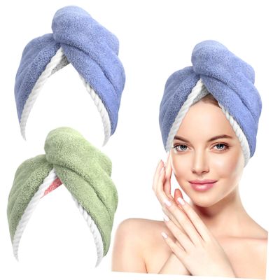 Baluue 2pcs Bath Hair Drying Hat Quick Dry Head Wrap for Women Matching Design