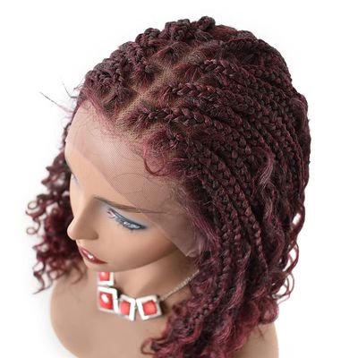 HD Lace Front Braided Wigs For Black Women Knotless Short Bob Dreadlock Braids Wigs For Black Women 14 inches Synthetic hair braiding Wig With Baby Hair Handmade (#1B/99JT Black Mix Wine Red)