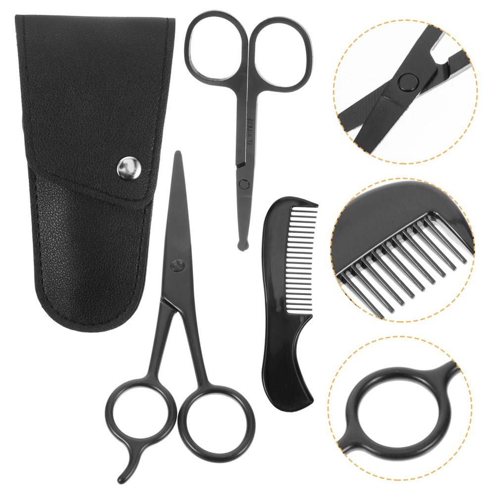 Beatifufu 1set Men's Beard Kit Scissors Comb Pouch Styling Tool for Barbershop Diy