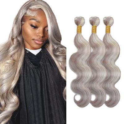 30 32 34 Inch Silver Bundle Human Hair Blonde Body Wave Bundles Two Tone Grey Mixed With 613 Blonde Human Hair Bundle Brazilian Virgin Hair 3 Bundles Highlight Hair Extensions