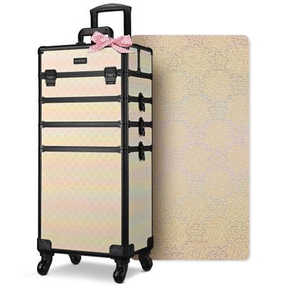 BYOOTIQUE Rolling Cosmetic Case Nail Tech Storage Cart on Wheels Hairdressing Brush Bags for Makeup Artist Salon Beautician Barbershop Hairstylist,Grace ForgetMeNot