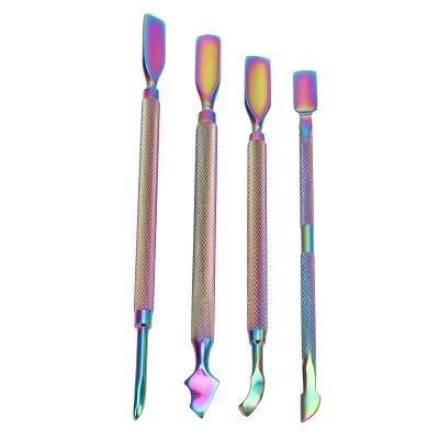 4pcs Nail Cuticle Pusher Set Stainless Steel Double Ended Nail Pushers for Manicure Pedicure Shovel Shape Design with Glossy Finish Lightweight and Compact for Travel