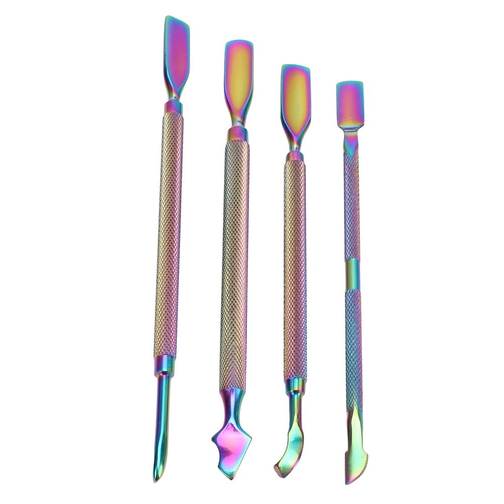 4pcs Nail Cuticle Pusher Set Stainless Steel Double Ended Nail Pushers for Manicure Pedicure Shovel Shape Design with Glossy Finish Lightweight and Compact for Travel