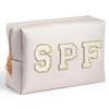 AsodSway Preppy Patch Cosmetic Bag - Christmas Gift White SPF Chenille Letter Makeup Bag, PU leather Travel Toiletry Kit Portable Waterproof Make Up Pouch Zipper Clutch, Gifts for Women Girls view 1