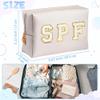 AsodSway Preppy Patch Cosmetic Bag - Christmas Gift White SPF Chenille Letter Makeup Bag, PU leather Travel Toiletry Kit Portable Waterproof Make Up Pouch Zipper Clutch, Gifts for Women Girls view 2