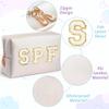 AsodSway Preppy Patch Cosmetic Bag - Christmas Gift White SPF Chenille Letter Makeup Bag, PU leather Travel Toiletry Kit Portable Waterproof Make Up Pouch Zipper Clutch, Gifts for Women Girls view 3
