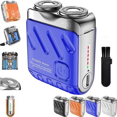 Beard Shaver Traveler Mini and Portable Suitcase Design, R-12 Luggage Electric Shaver, Shaver Traveler Mini and Portable Suitcase Design Double-Ring Magnetic Cutter (Blue)