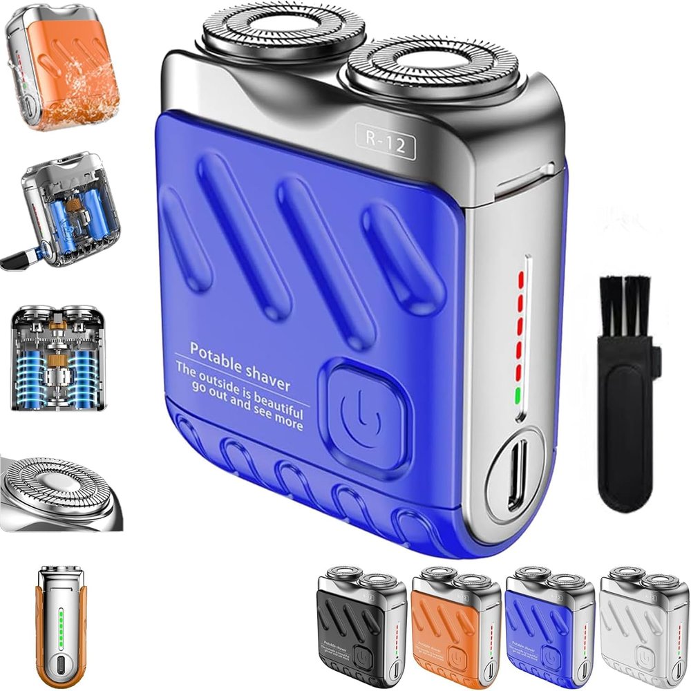 Beard Shaver Traveler Mini and Portable Suitcase Design, R-12 Luggage Electric Shaver, Shaver Traveler Mini and Portable Suitcase Design Double-Ring Magnetic Cutter (Blue)