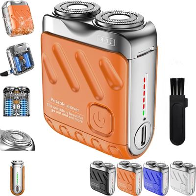 Beard Shaver Traveler Mini and Portable Suitcase Design, R-12 Luggage Electric Shaver, Shaver Traveler Mini and Portable Suitcase Design Double-Ring Magnetic Cutter (Orange)