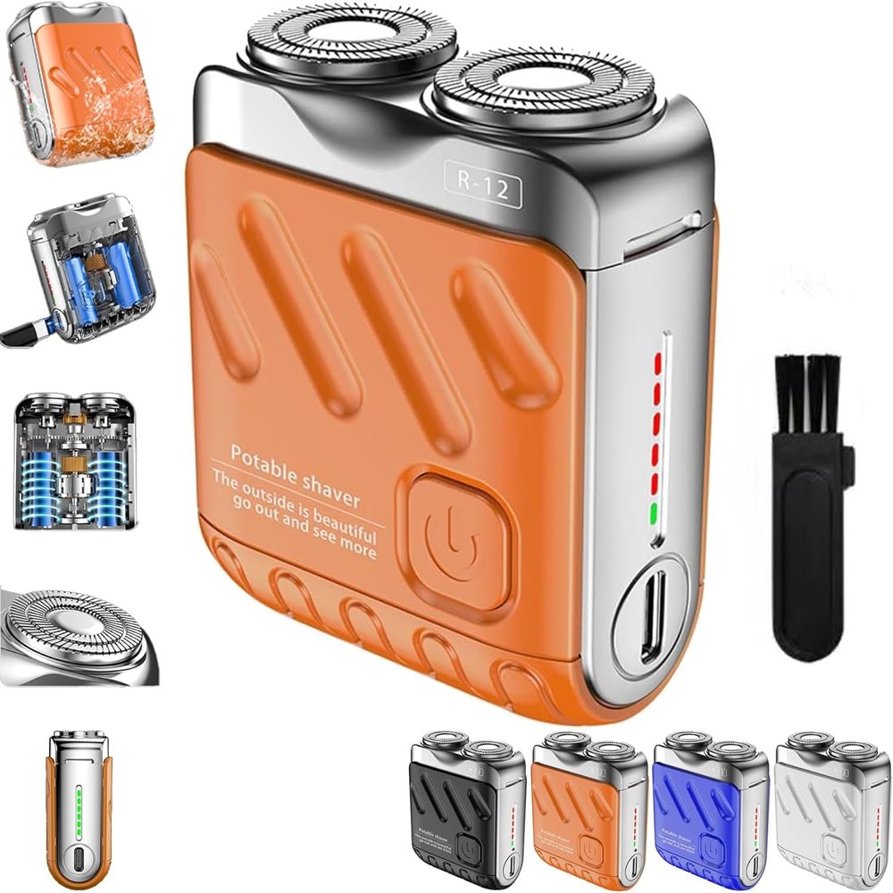 Beard Shaver Traveler Mini and Portable Suitcase Design, R-12 Luggage Electric Shaver, Shaver Traveler Mini and Portable Suitcase Design Double-Ring Magnetic Cutter (Orange)