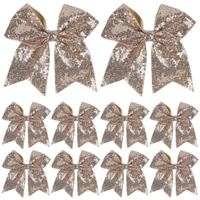 10pcs 7inch Gold Jumbo Hair Clip for Girls - Glitter Cheer Bow Barrettes Sequin Ponytail Duck Clip for Women Teen Cheerleader Costume Accessories (Light Brown x 10)