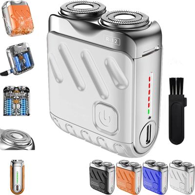 Beard Shaver Traveler Mini and Portable Suitcase Design, R-12 Luggage Electric Shaver, Shaver Traveler Mini and Portable Suitcase Design Double-Ring Magnetic Cutter (White)