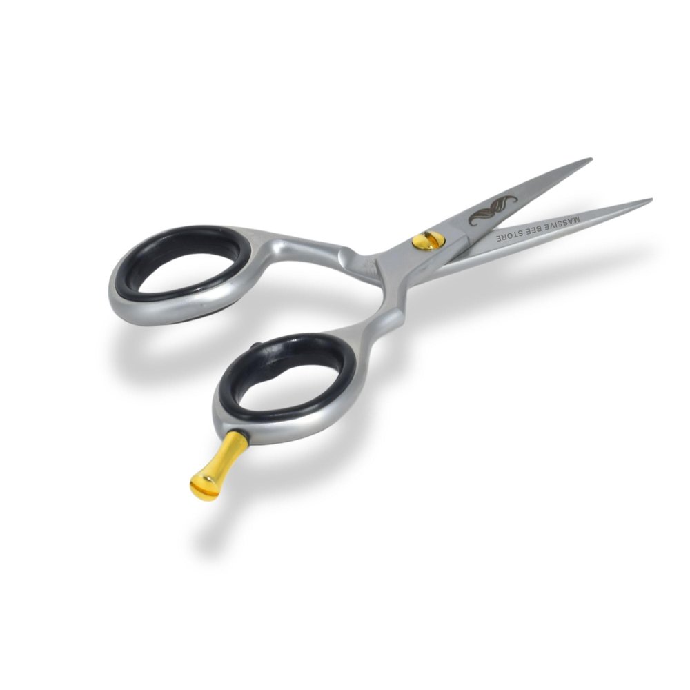 Massive Bee Store Rounded-Tip Trimming Scissors for Men  Stainless Steel High Carbon Beard, Mustache, and Ear Hair Grooming Scissor (Silver-Pointy-Tip)