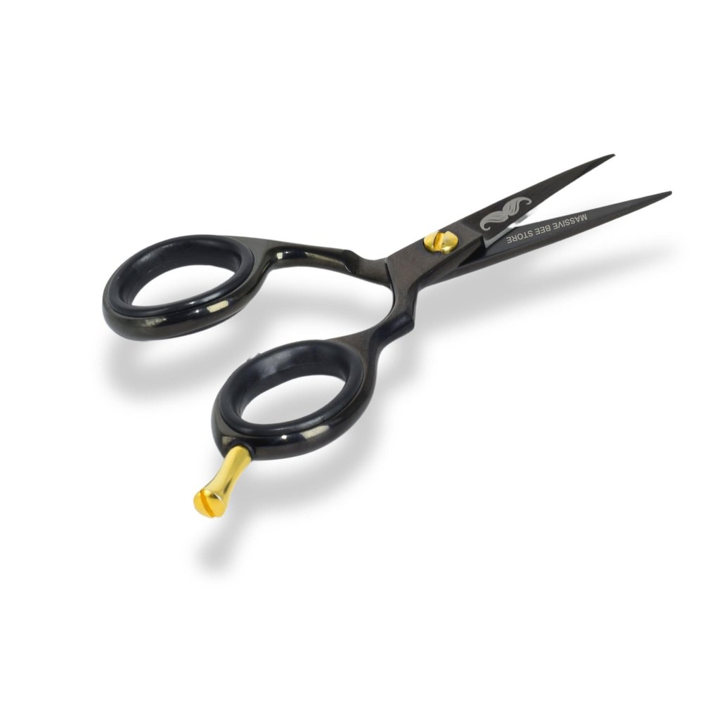Massive Bee Store Rounded-Tip Trimming Scissors for Men Stainless Steel High Carbon Beard, Mustache, and Ear Hair Grooming Scissor (Black-Pointy-Tip)