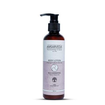 Amsarveda Body Lotion  Deep Hydration & Glow with Herbal Extracts & Cold-Pressed Oils, Lightweight Formula for All Skin Types, Nourishing & Soothing - 200ml (6.8 oz)