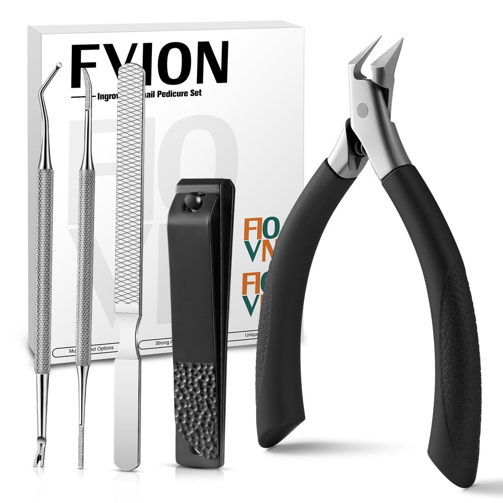 FVION Ingrown Toenail Tools Kit 5 Pcs, Toenail Clippers for Thick & Ingrown Nails, Ingrown Toenail Removal Correction Nail Clippers, Nail File Lifter, Professional Manicure Pedicure Tools