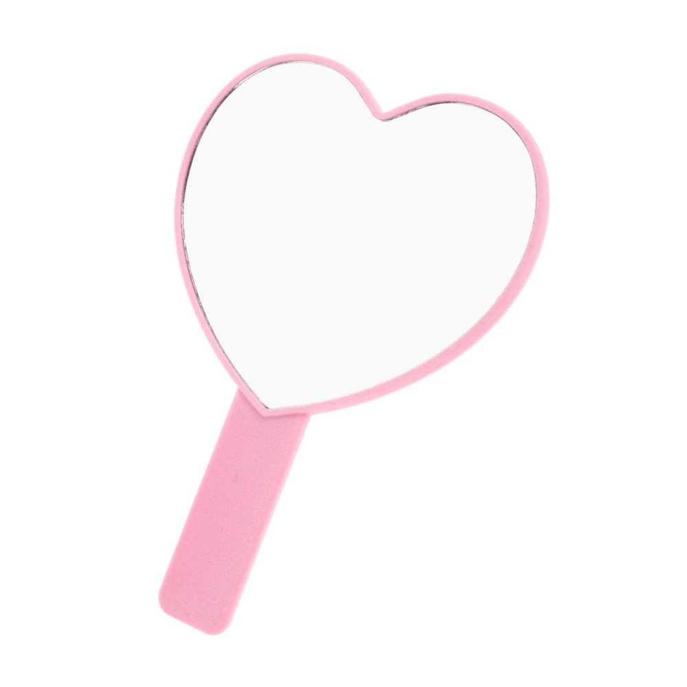 HAPINARY Cute Heart Shaped Handheld Mirror Handle Self-Adhesive Cosmetic Mirror for Girls Reflection Soft Flocking for Travel and Daily Use