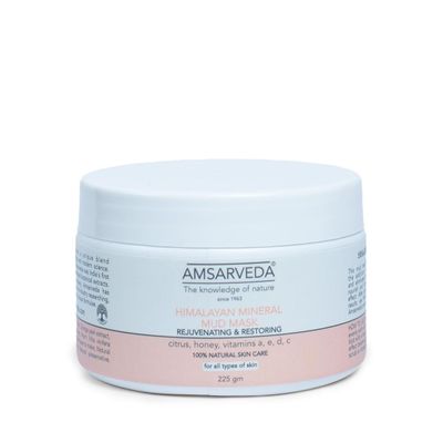 Amsarveda Himalayan Mud Mask - Rejuvenating Clay with Pure Himalayan Clay, Citrus & Honey, Nourishes & Evens Skin Tone for All Skin Types - 225gm (7.9 oz)