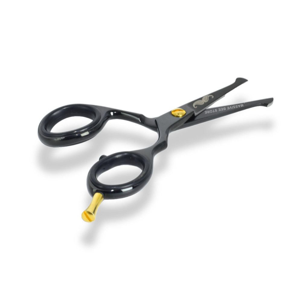 Massive Bee Store Rounded-Tip Trimming Scissors for Men  Stainless Steel High Carbon Beard, Mustache, and Ear Hair Grooming Scissor (Black-Round-Tip)