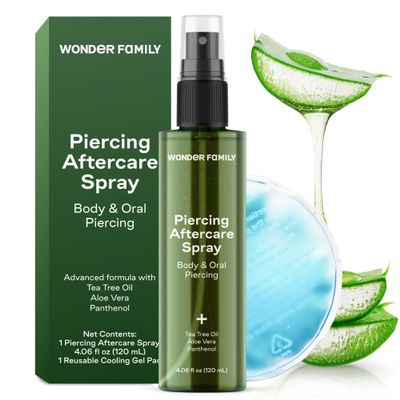 Piercing Aftercare Spray - Sterile Saline Solution for Piercings with Panthenol & Tea Tree Oil for Piercing Bumps Lip, Body, Nose Rings, & Ear Piercing Cleaner Keloid bump removal