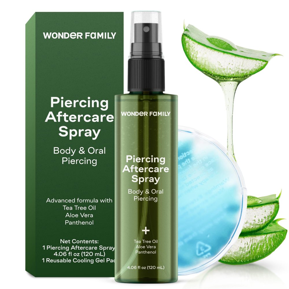Piercing Aftercare Spray - Sterile Saline Solution for Piercings with Panthenol & Tea Tree Oil for Piercing Bumps Lip, Body, Nose Rings, & Ear Piercing Cleaner Keloid bump removal
