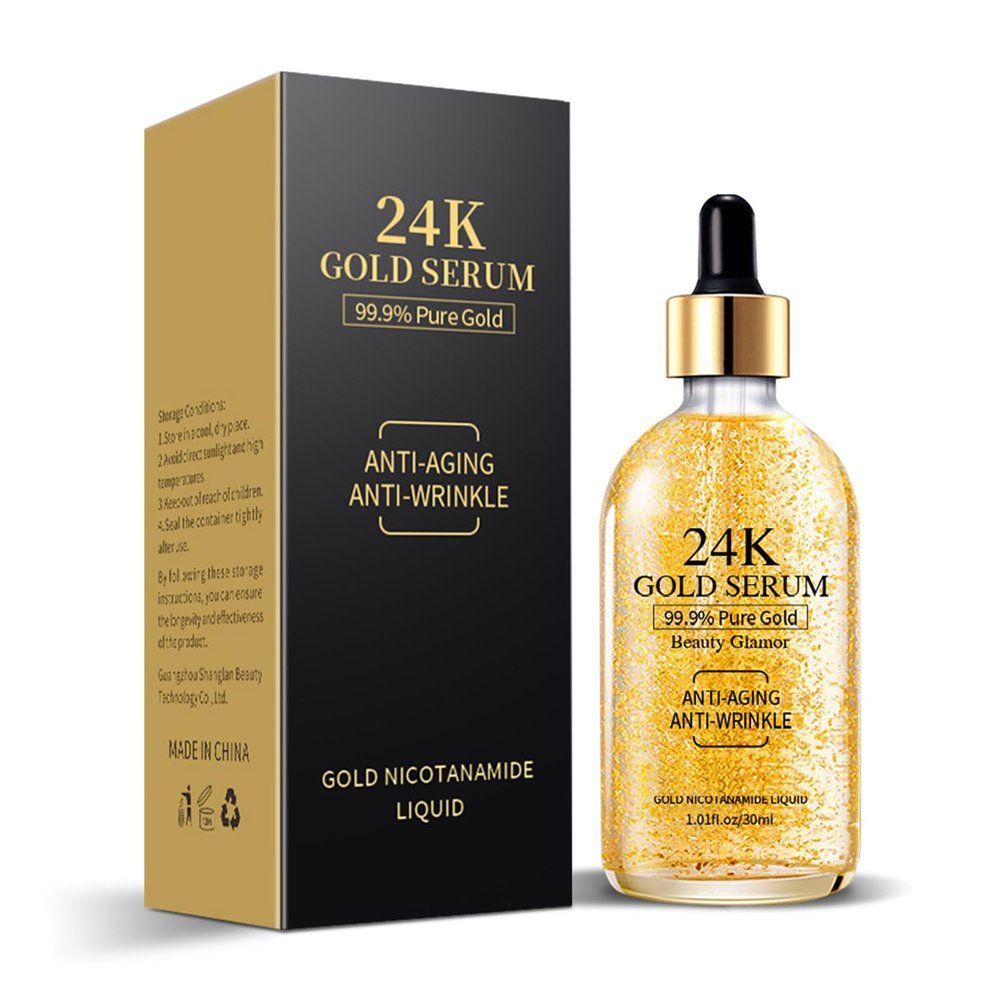 BAYUELSWU Gold Serum for Face 24K Gold Essence Facial Serum Moisturizing & Anti-Aging Skin Care for All Skin Types (1.01fl oz)