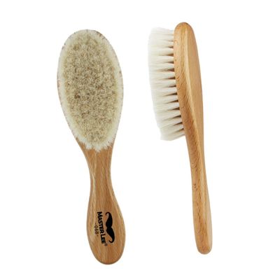 MERRYHAPY Dense Wool Beard Brush Curved Handle for Hair Cleaning Barber Shops and Home Use