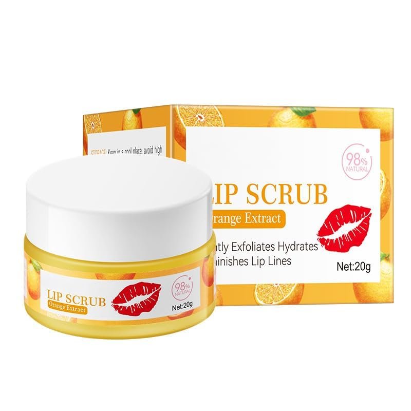 Fruit Lip Scrub Gentle Exfoliator, Hydrating Scrub for Lip Prep, Lip sleeping Mask Exfoliator & Moisturizer Lip Scrub Balm For Lightening & Brightening Dark Lips Overnight Hydration (Orange)