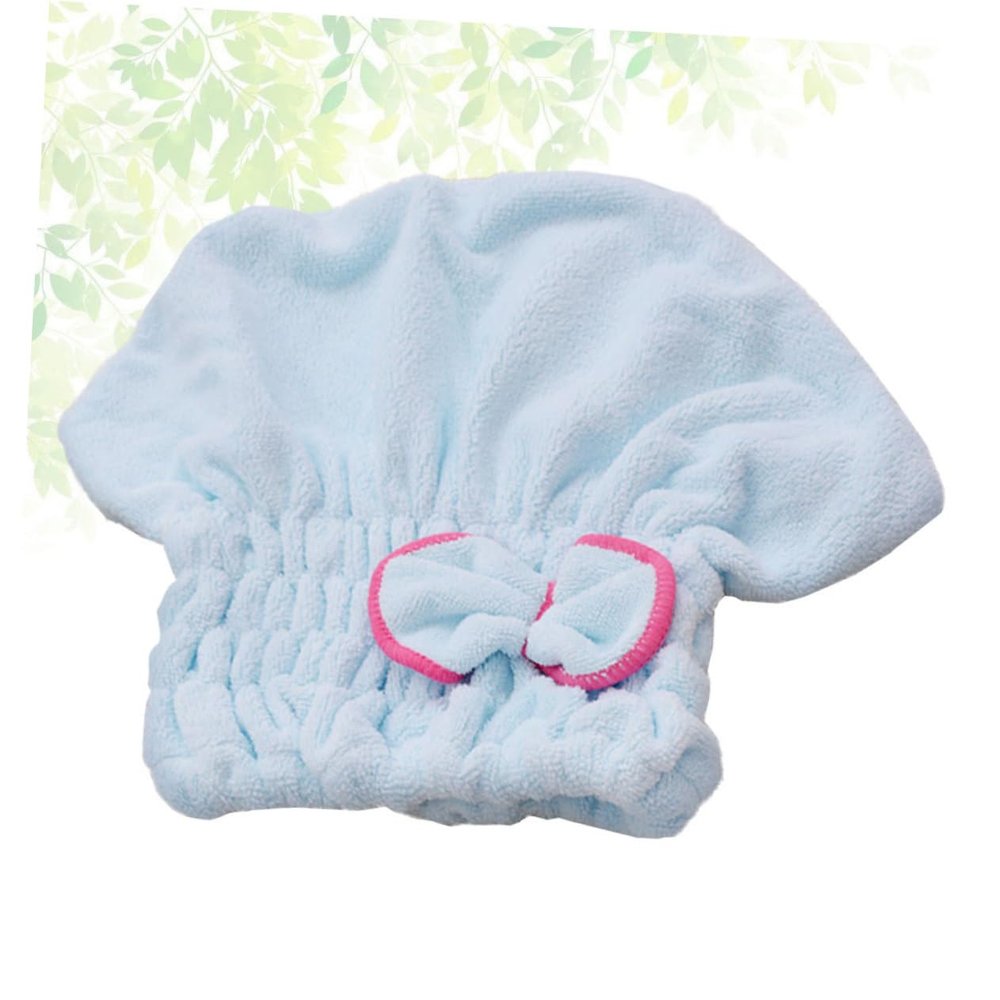 Baluue Bowknot Hair Drying Cap Fast Absorbent Coral Fleece Shower Cap for Quick Drying Hair Comfortable and Stylish Design for Bathing and Makeup Light Blue
