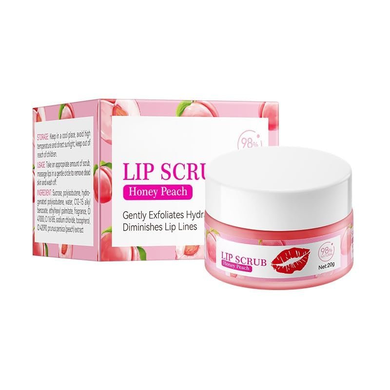 Fruit Lip Scrub Gentle Exfoliator, Hydrating Scrub for Lip Prep, Lip sleeping Mask Exfoliator & Moisturizer Lip Scrub Balm For Lightening & Brightening Dark Lips Overnight Hydration (Peach)