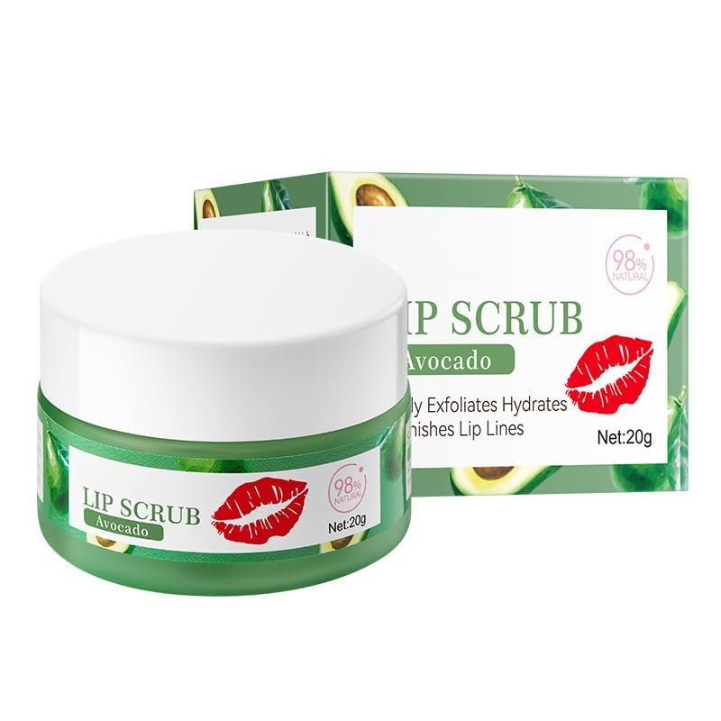 Fruit Lip Scrub Gentle Exfoliator, Hydrating Scrub for Lip Prep, Lip sleeping Mask Exfoliator & Moisturizer Lip Scrub Balm For Lightening & Brightening Dark Lips Overnight Hydration (Avocado)