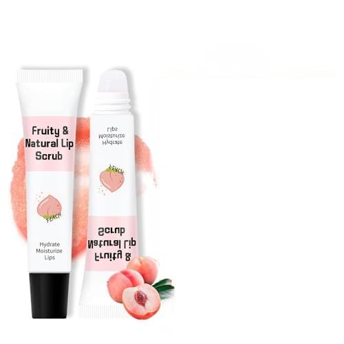 Lip Scrub Gentle Exfoliator, Hydrating Scrub for Lip Prep, Moisturizing Lip Care Organic Fruit Lip Scrub Balm For Lightening & Brightening Dark Lips Overnight Hydration & Moisturizer (Peach)
