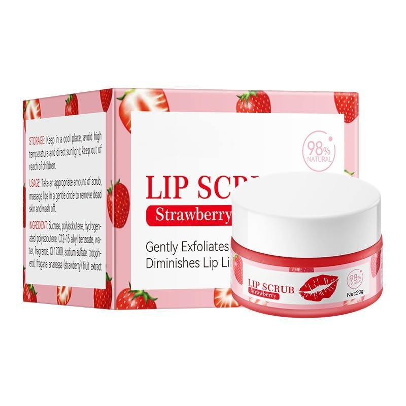 Fruit Lip Scrub Gentle Exfoliator, Hydrating Scrub for Lip Prep, Lip sleeping Mask Exfoliator & Moisturizer Lip Scrub Balm For Lightening & Brightening Dark Lips Overnight Hydration (Strawberry)