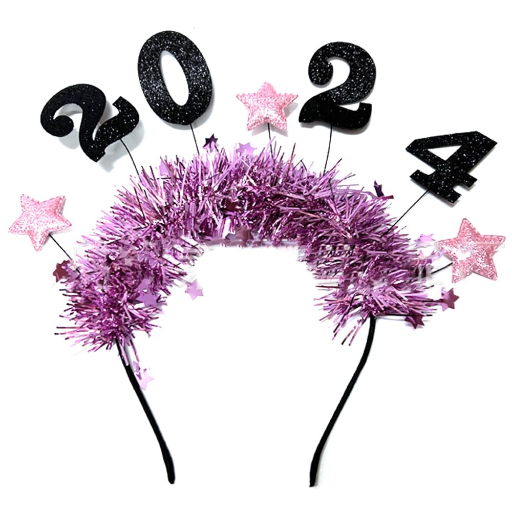 2024 Headband Happy New Year Hairband 2024 Tinsel Hair Hoop Christmas Party Costume Headwear For Photo Props Hair