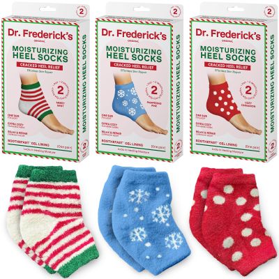 Dr. Frederick's Original Moisturizing Fuzzy Heel Socks - 3 Pairs - Cozy Gel-Lined Sleep Socks for Women & Men - Soothing Dry, Cracked Feet - Cracked Heel Repair (Holiday Special Edition)