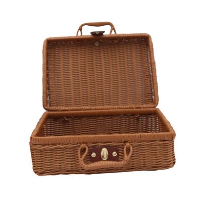 TINEASUR Woven Cosmetic Organizer Portable Makeup Holder with Multiple Compartments Vintage Design Storage Box for Cosmetics and Stationery Dark Brown