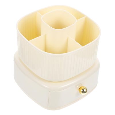 ABOOFAN 360degree Makeup Brush Storage Bucket Rotating Makeup Organizer Drawer Brush Holder for Vanity Creamy White