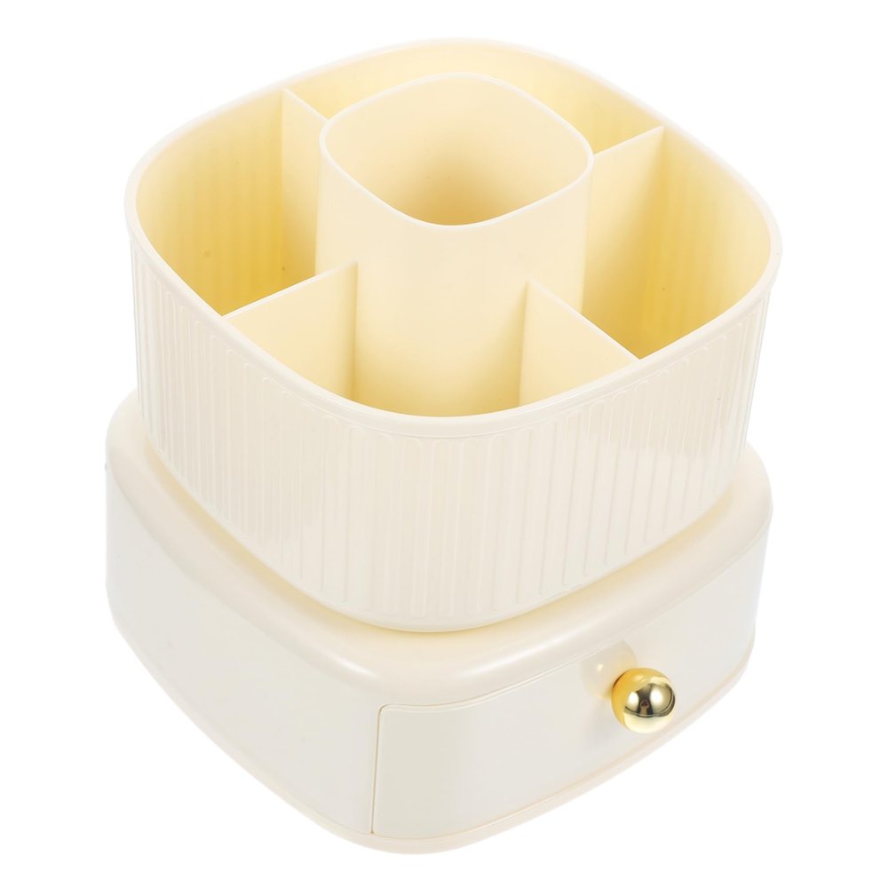 ABOOFAN 360degree Makeup Brush Storage Bucket Rotating Makeup Organizer Drawer Brush Holder for Vanity Creamy White