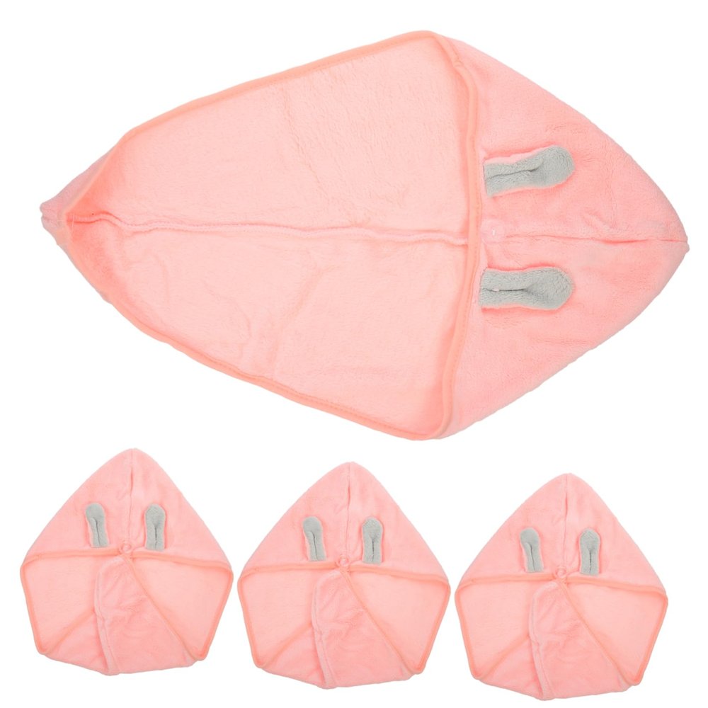 OHPHCALL 4pcs Coral Fleece Quick-Drying Hair Wrap Towels Super Absorbent Soft Head Towels for Fast Drying for Curly Long Hair Pink Bunny Ears Design