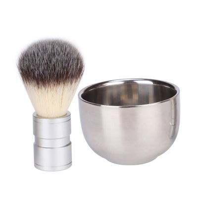 BELLIFFY 2pcs Kit Beard Grooming Kit for Men Nylon Beard Brush Stainless Steel Bowl