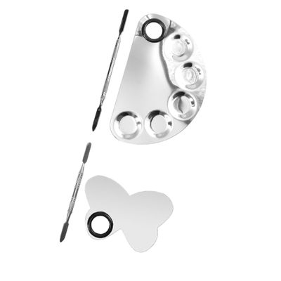 Healeved 2sets Diy Makeup Nail Art Palette Stainless Steel Mixing Plates Spatulas
