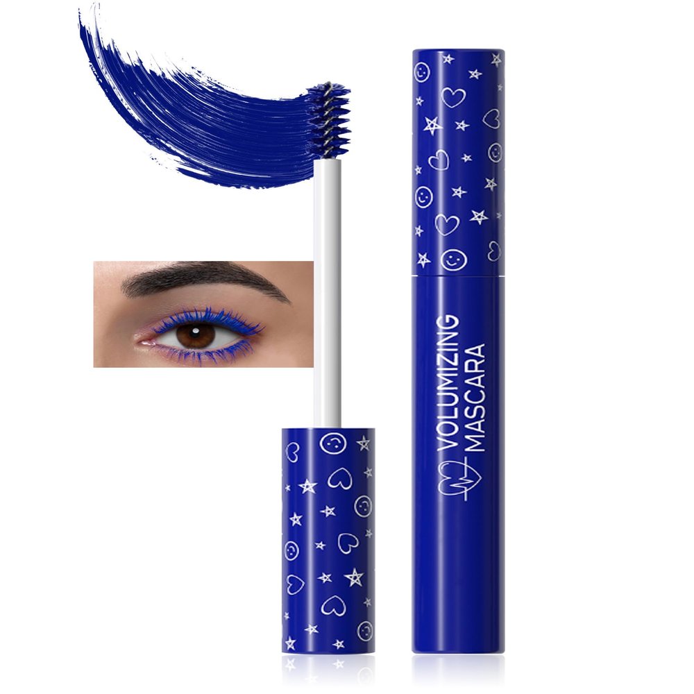 Blue Waterproof Mascara Volume and Length, Long Lasting Colored Liquid Lash Mascara Smudge-Proof Curling Voluminzing for Eyelashes Cosplay Party Women Eye Makeup Gift-01