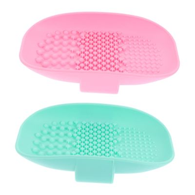 IWOWHERO 2pcs Makeup Brush Cleaning Mat Lightweight Portable Makeup Brush Scrubber for Home Travel Easy to Use Cleansing Pads Colors